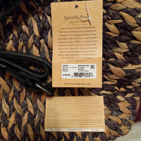 NWT PATRICIA NASH WOVEN STRAW TOTE BAG // CROSS BODY BAG WITH LEATHER STRAP - Picture 2 of 16